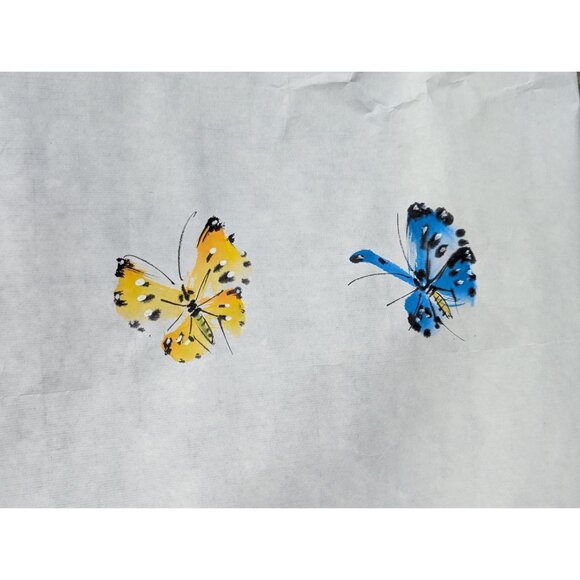 Vintage Japanese ink drawing Cherry blossom and butterflies on rice paper, - Picture 10 of 10